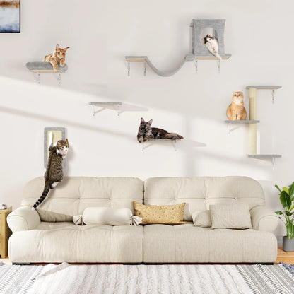 【Christmasgift】 5Pcs Wall Mountain Cat Shelves,Cat Condo,Cat Bed, Cat Tree