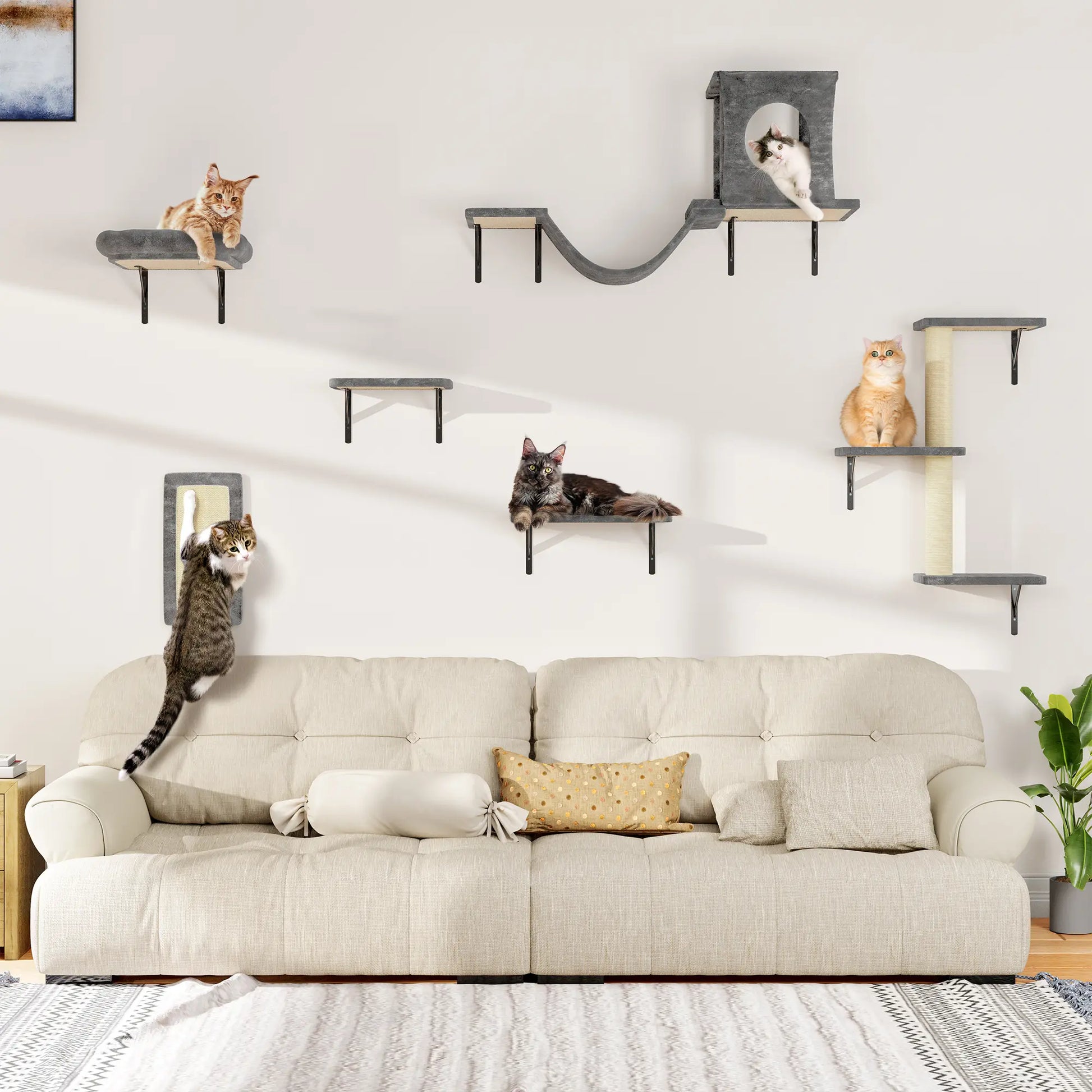 【Christmasgift】 5Pcs Wall Mountain Cat Shelves,Cat Condo,Cat Bed, Cat Tree