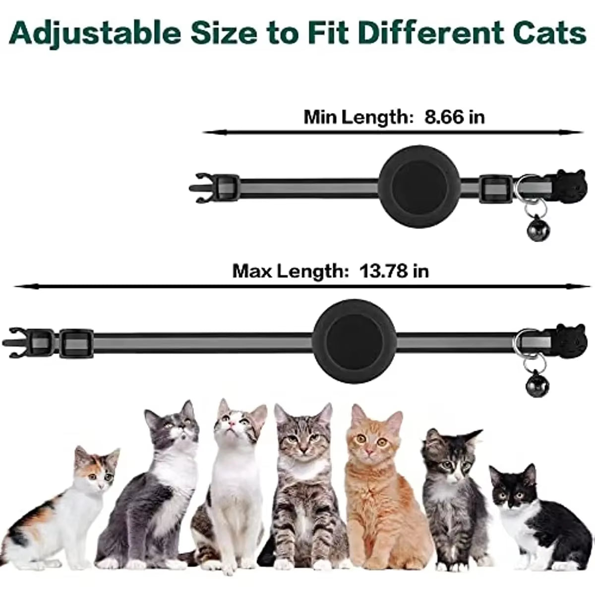 Reflective Breakaway Airtag Cat Collar 0.4Inch Adjustable with Holder Bell for Kitten Small Cat Daily Use without Locator