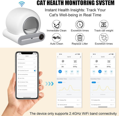 Litiere Chat Autonettoyante, Litière Automatique, XXL, Grande Fermé Caisse Litiere Pour Chat Automatique, anti Odeur, Tranquille Fonctionnement, Idéal Pour Voyage Et Quotidien