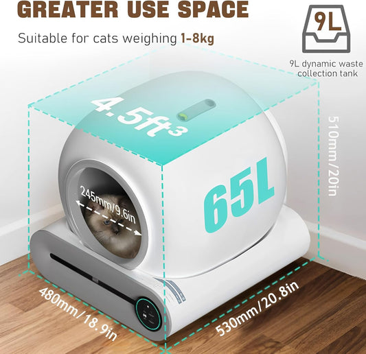 Litiere Chat Autonettoyante, Litière Automatique, XXL, Grande Fermé Caisse Litiere Pour Chat Automatique, anti Odeur, Tranquille Fonctionnement, Idéal Pour Voyage Et Quotidien