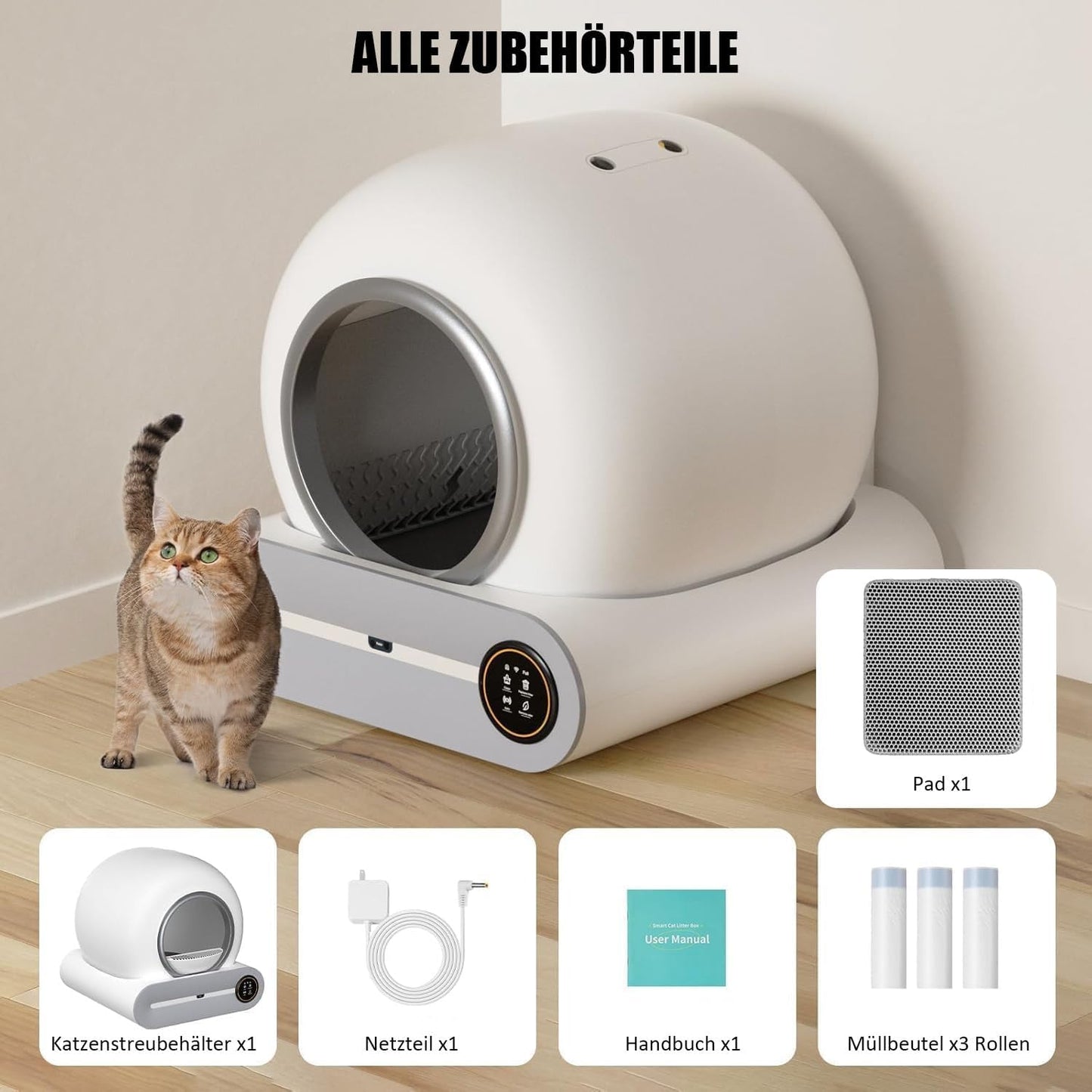 Litiere Chat Autonettoyante, Litière Automatique, XXL, Grande Fermé Caisse Litiere Pour Chat Automatique, anti Odeur, Tranquille Fonctionnement, Idéal Pour Voyage Et Quotidien